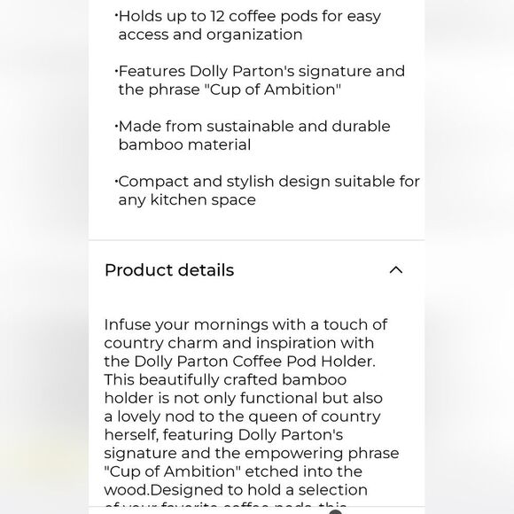 Dolly Parton Bamboo Coffee Pod Holder - Picture 3 of 8